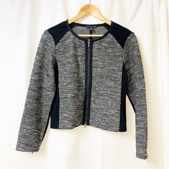 Eileen Fisher Grey & Black Zip Up Blazer Small - Picture 1 of 12